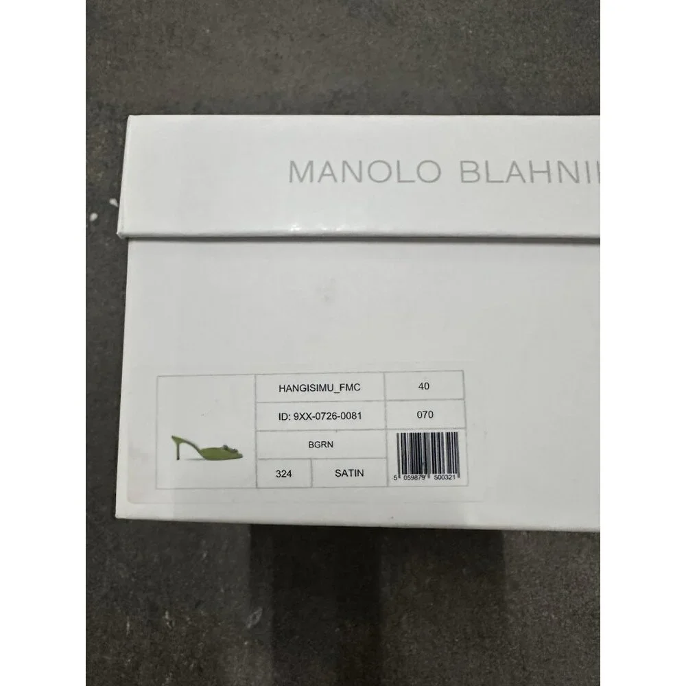 Manolo Blahnik Satin Hangisimu 70 Mule Heels Green Satin - Picture 7 of 13